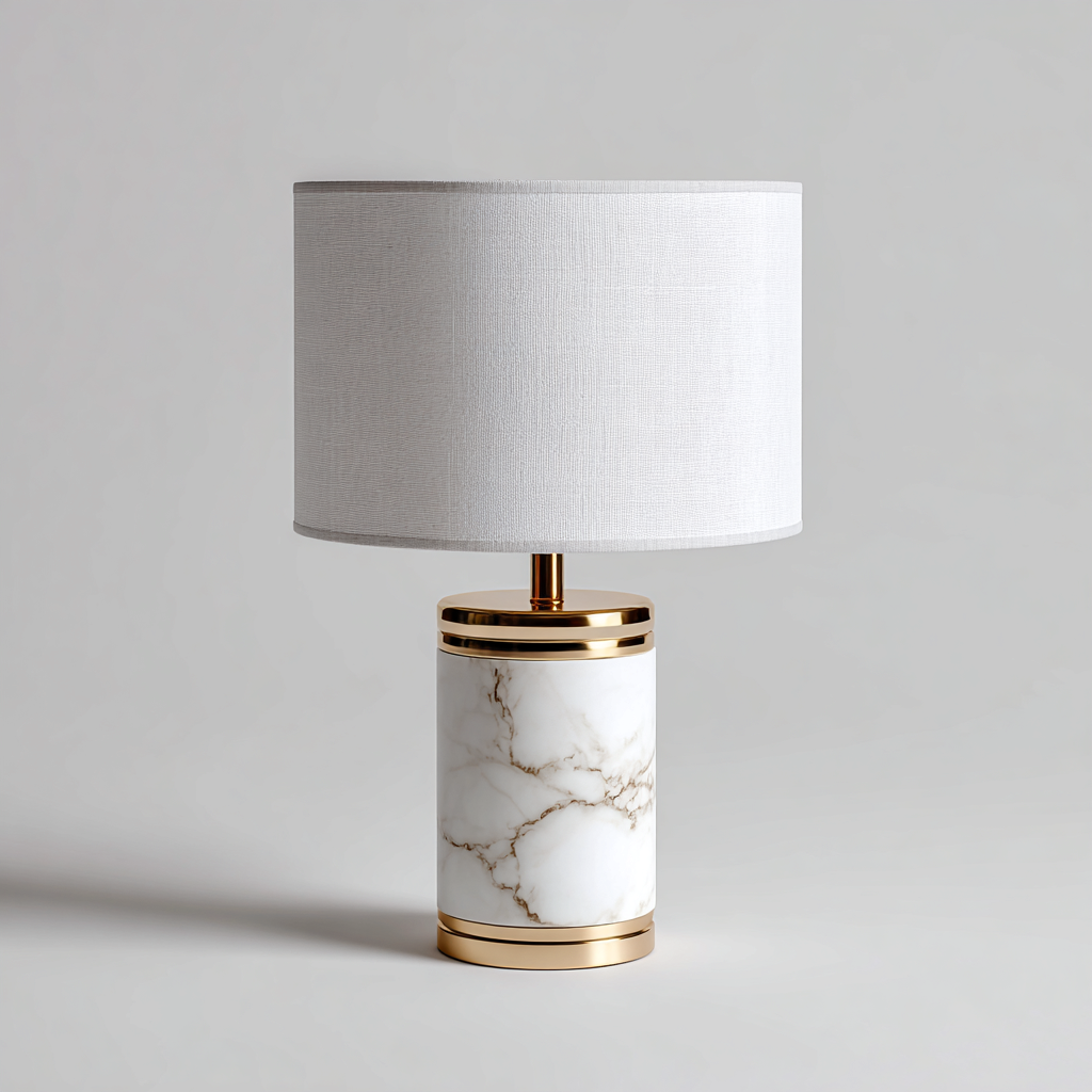 Lampe De Table Intérieure En Céramique Effet Marbre Et Métal Finition Dorée Avec Abat-Jour En Tissu 26x26x44 Cm - Blanc Et Doré - Éclairage D'Ambiance Style Moderne Élégant-Sovoraiodecor