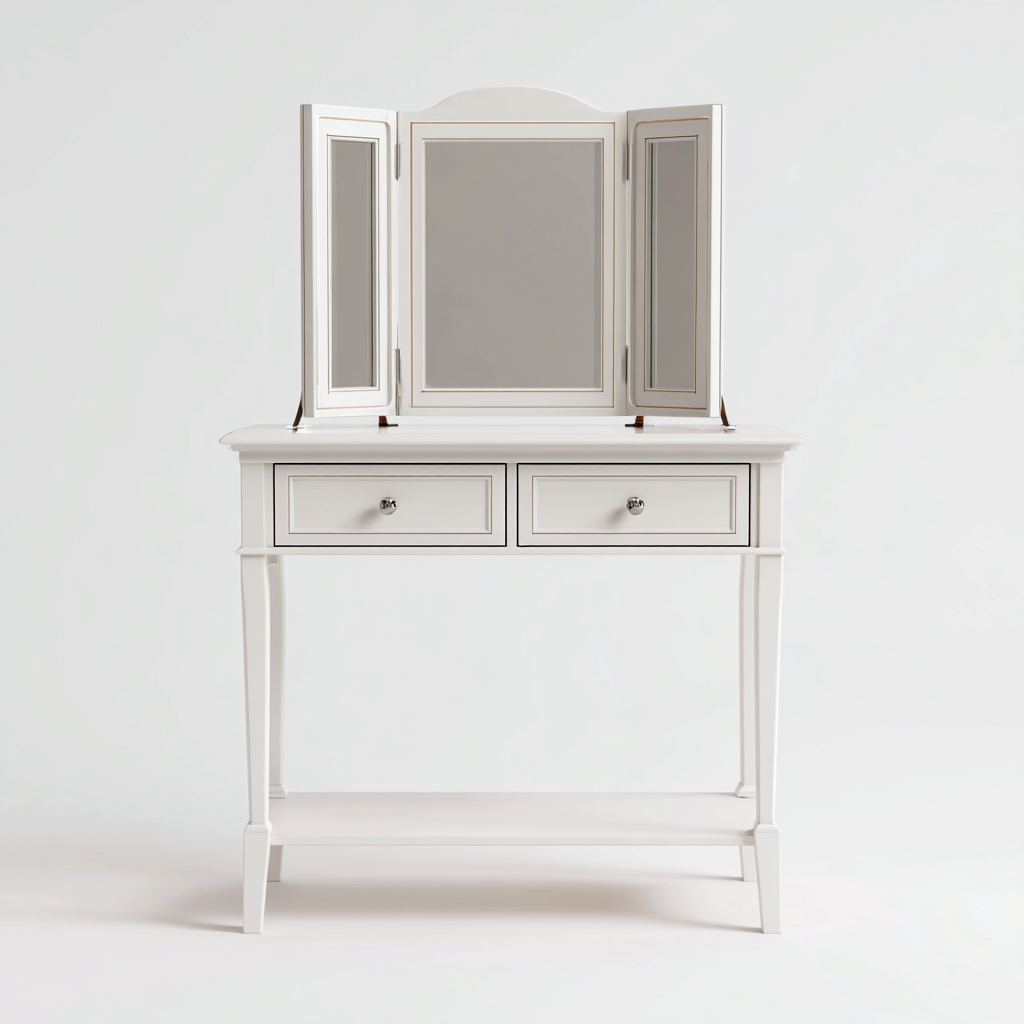 Coiffeuse En Bois Avec Miroir Triptyque 100X45X150 Cm - Blanc - Avec Tiroirs - Design Élégant Pour Chambre-Sovoraiodecor