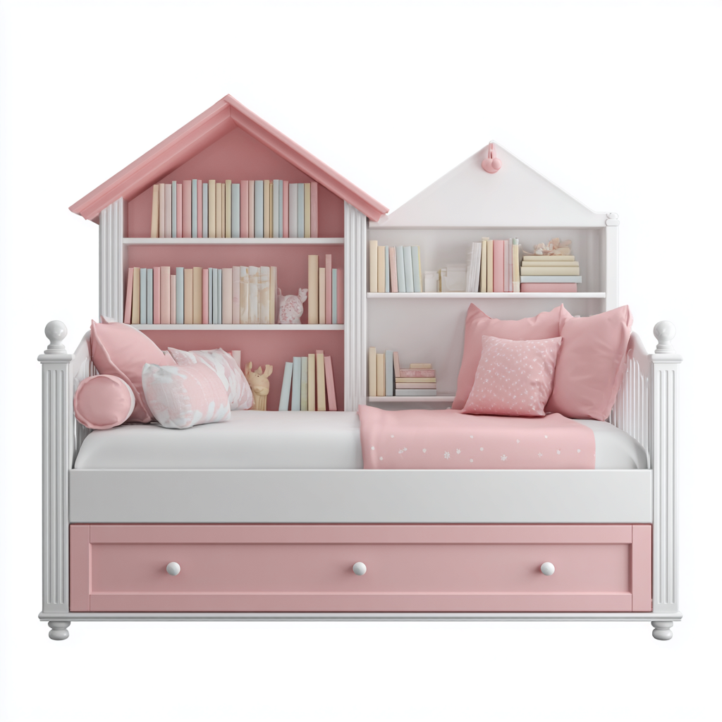 Lit Enfant En Bois Avec Tête De Lit Maison Et Rangement 190X90X170 Cm - Rose-Blanc - Avec Tiroir - Design Ludique Pour Chambre D'Enfant-Sovoraiodecor