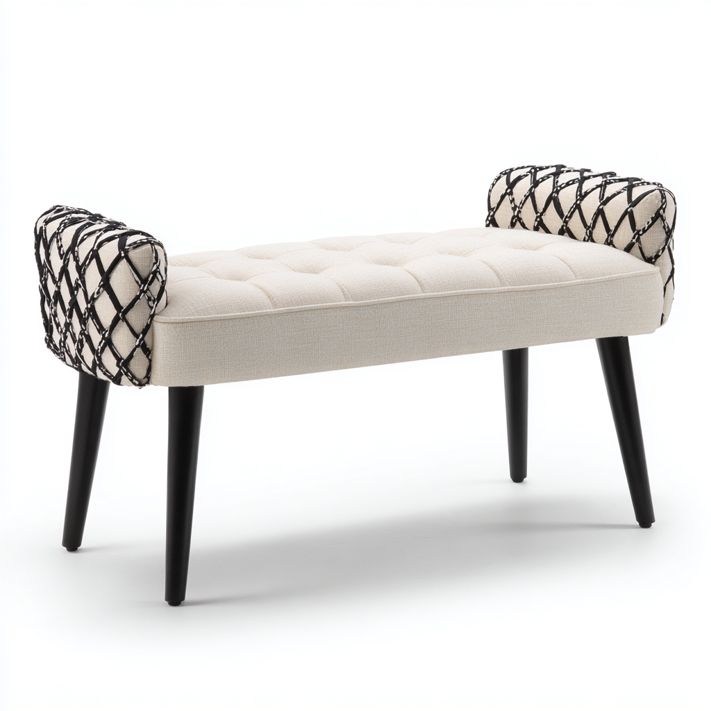 Banc De Lit Rembourré 145X45X48 Cm - Crème - Revêtement En Tissu - Style Contemporain-Sovoraiodecor
