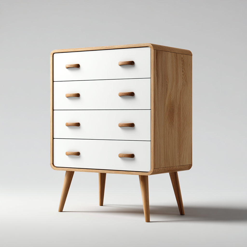 Commode En Bois Avec Façades Blanches 75X40X95 Cm - Blanc Et Bois Naturel - Usage Intérieur - Design Scandinave Moderne-Sovoraiodecor