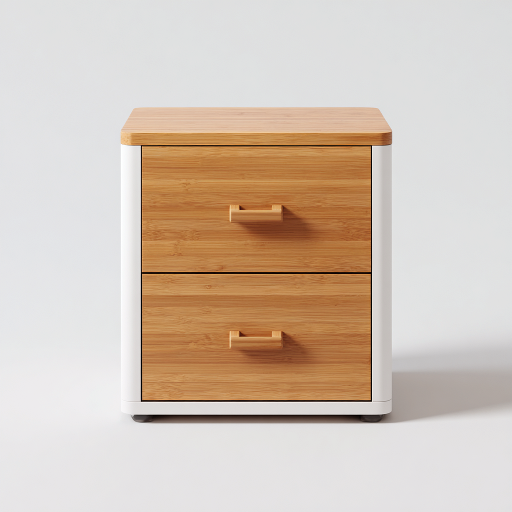 Armoire De Bureau En Panneaux Bois Finition Bambou 40X40X45 Cm - Naturel-Blanc - Rangement Professionnel - Style Moderne-Sovoraiodecor