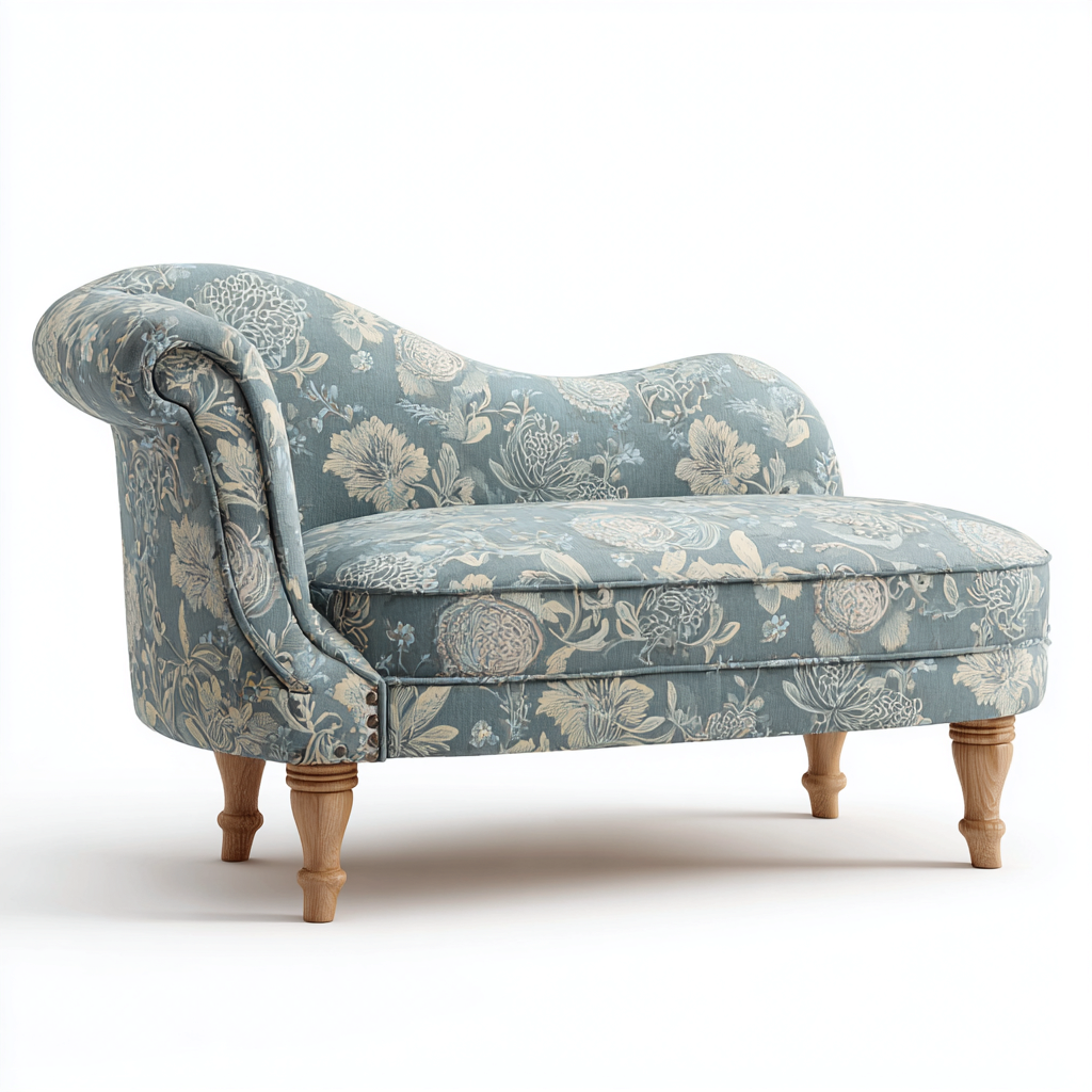 Chaise Longue Rembourrée En Tissu À Motifs Floraux 158X72X78 Cm - Bleu Clair - Usage Salon - Style Classique Élégant-Sovoraiodecor