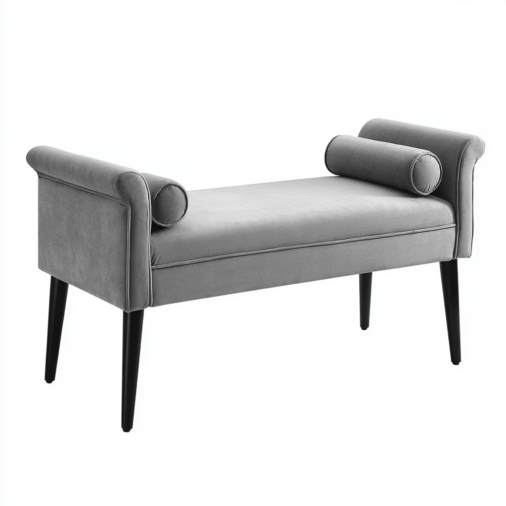 Banc De Lit Rembourré En Tissu 120X40X45 Cm - Gris-Noir - Avec Accoudoirs - Design Moderne-Sovoraiodecor