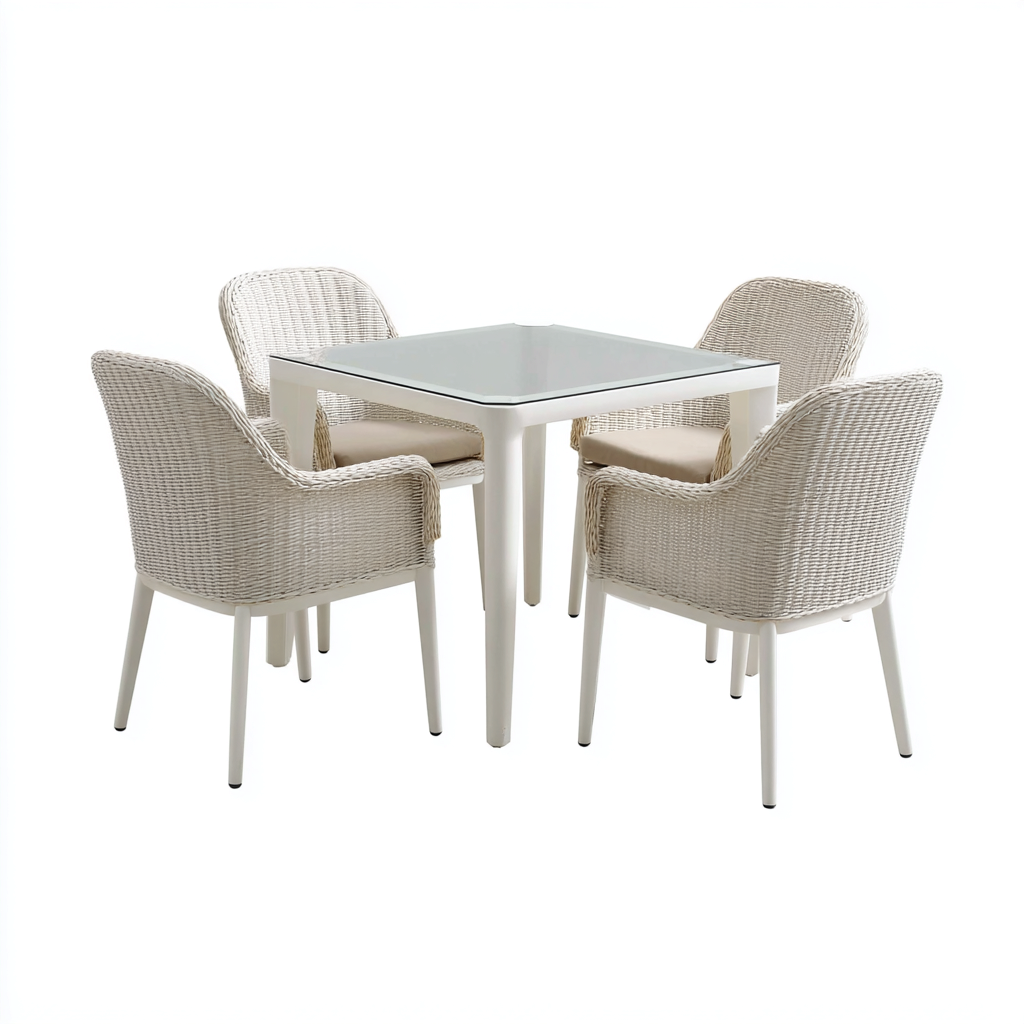 Salon De Jardin Repas En Résine Tressée Et Verre 5 Pièces - Table Carrée Et Fauteuils - Design Moderne Pour Extérieur-Sovoraiodecor