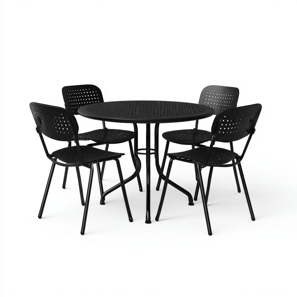 Salon De Jardin Repas En Métal 5 Pièces - Table Ronde Et Chaises - Design Moderne Pour Extérieur-Sovoraiodecor