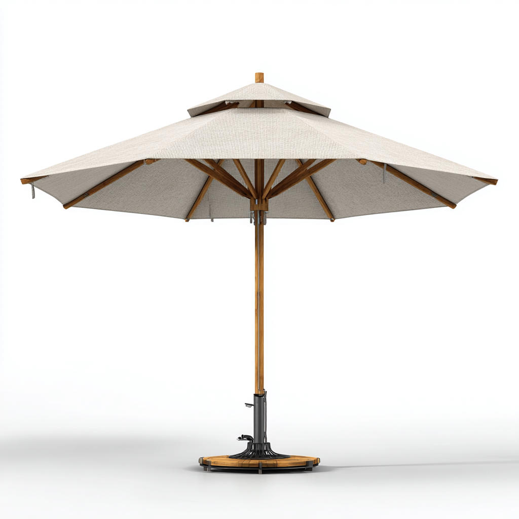 Parasol De Jardin Rond En Tissu Avec Mât Bois 350X350X260 Cm - Beige - Protection Solaire Pour Extérieur-Sovoraiodecor