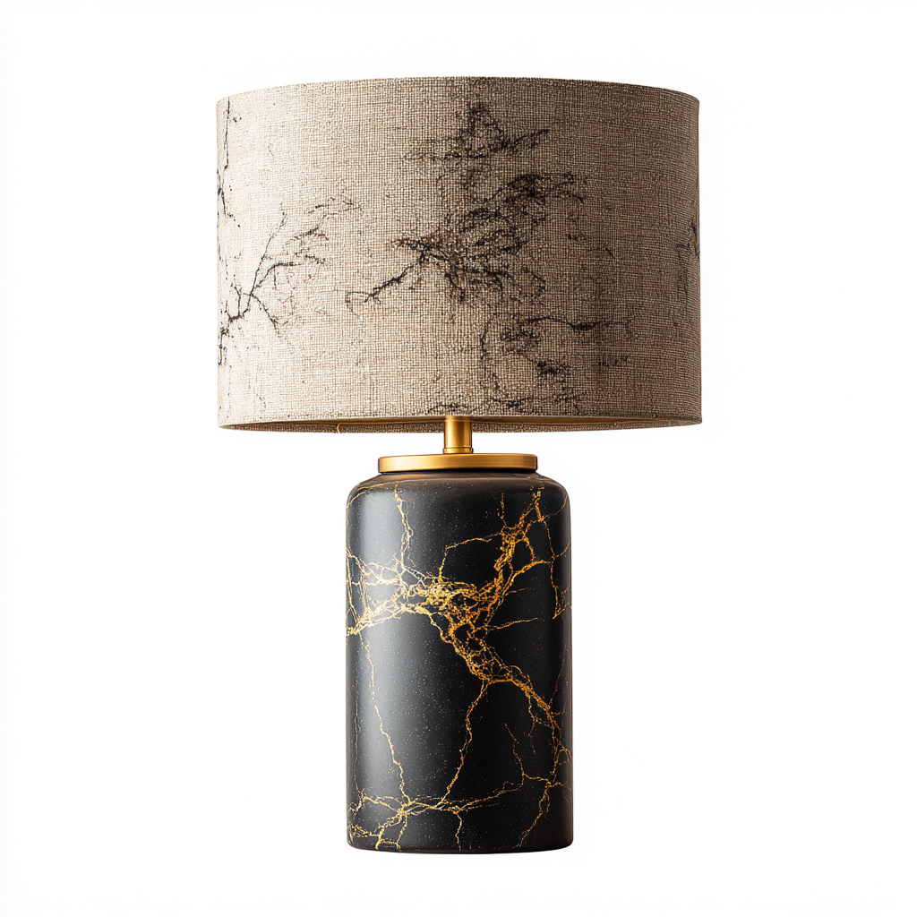 Lampe De Table Intérieure En Céramique Effet Marbre Noir Et Abat-Jour En Tissu 28X28X45 Cm - Noir-Beige - Éclairage D'Ambiance - Style Élégant Contemporain-Sovoraiodecor