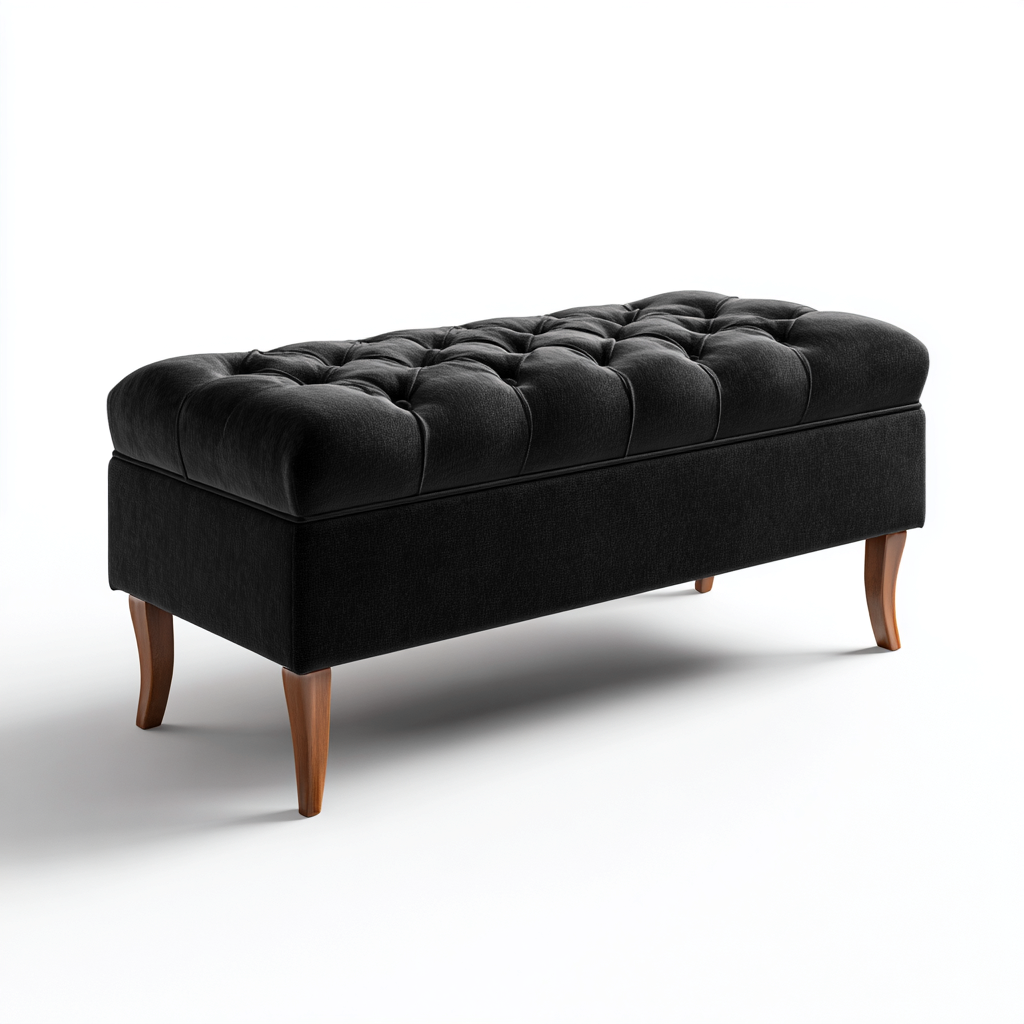 Banc De Lit Rembourré En Tissu 120X40X45 Cm - Noir-Bois Naturel - Assise Capitonnée - Design Classique-Sovoraiodecor