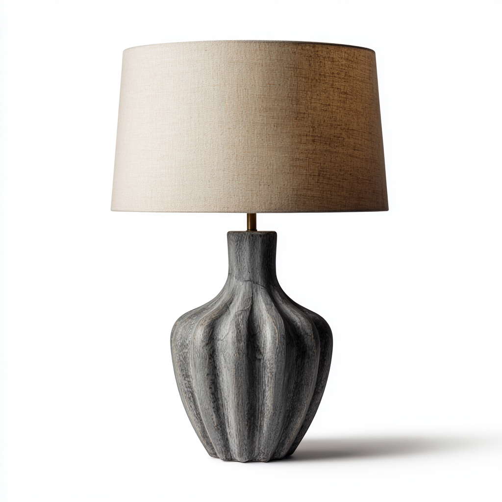Lampe De Table Intérieure En Céramique Texturée Et Abat-Jour En Tissu 30x30x48 Cm - Gris Et Beige - Éclairage D'Ambiance Style Rustique Élégant-Sovoraiodecor