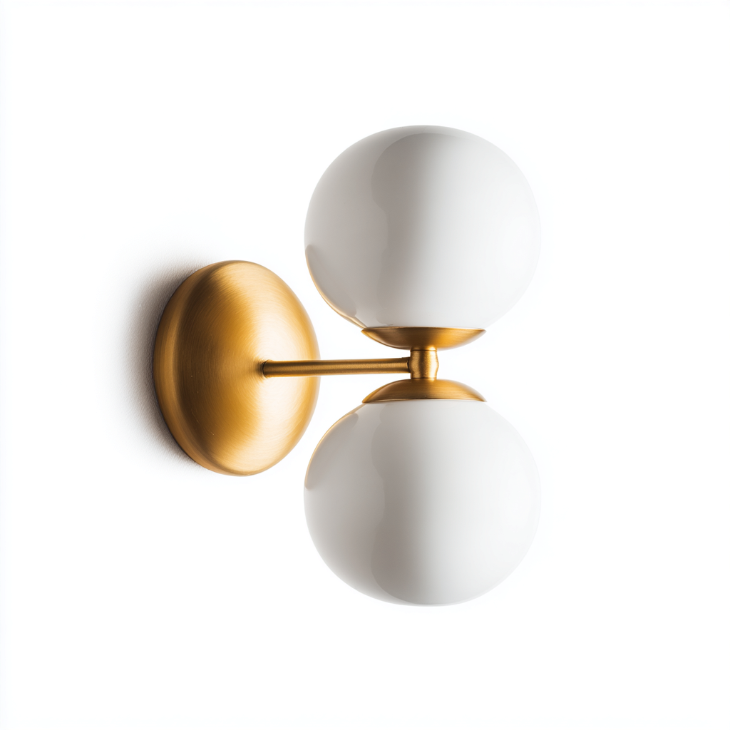 Applique Murale Double Sphères En Verre Avec Structure En Métal Finition Laiton 22x15x28 Cm - Laiton-Blanc - Éclairage Mural Intérieur - Style Moderne Élégant-Sovoraiodecor