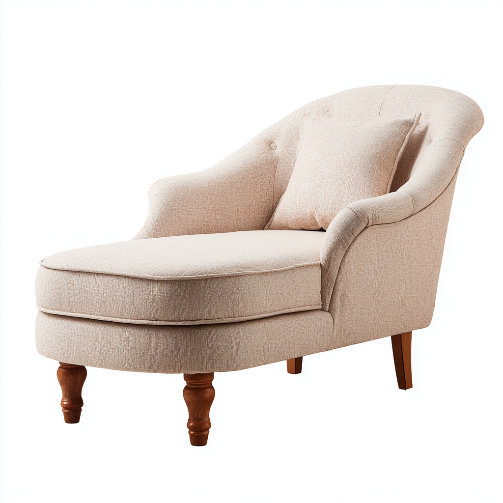 Chaise Longue Rembourrée En Tissu Uni 136X74X80 Cm - Beige Clair - Usage Salon - Style Classique Doux-Sovoraiodecor