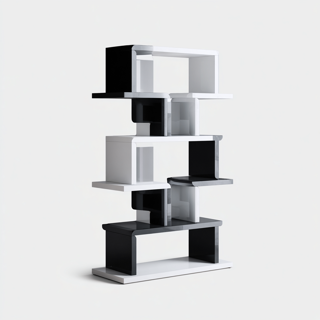 Bibliothèque Design En Panneaux Bois 90X30X180 Cm - Blanc-Noir - Rangement Professionnel - Style Moderne-Sovoraiodecor