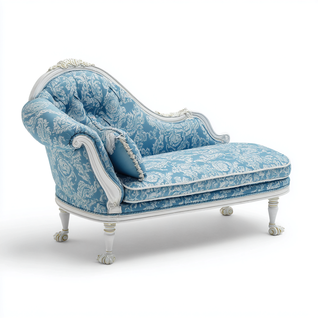 Chaise Longue Capitonnée En Tissu Damassé 160X75X83 Cm - Bleu Clair - Usage Salon - Design Classique Raffiné-Sovoraiodecor
