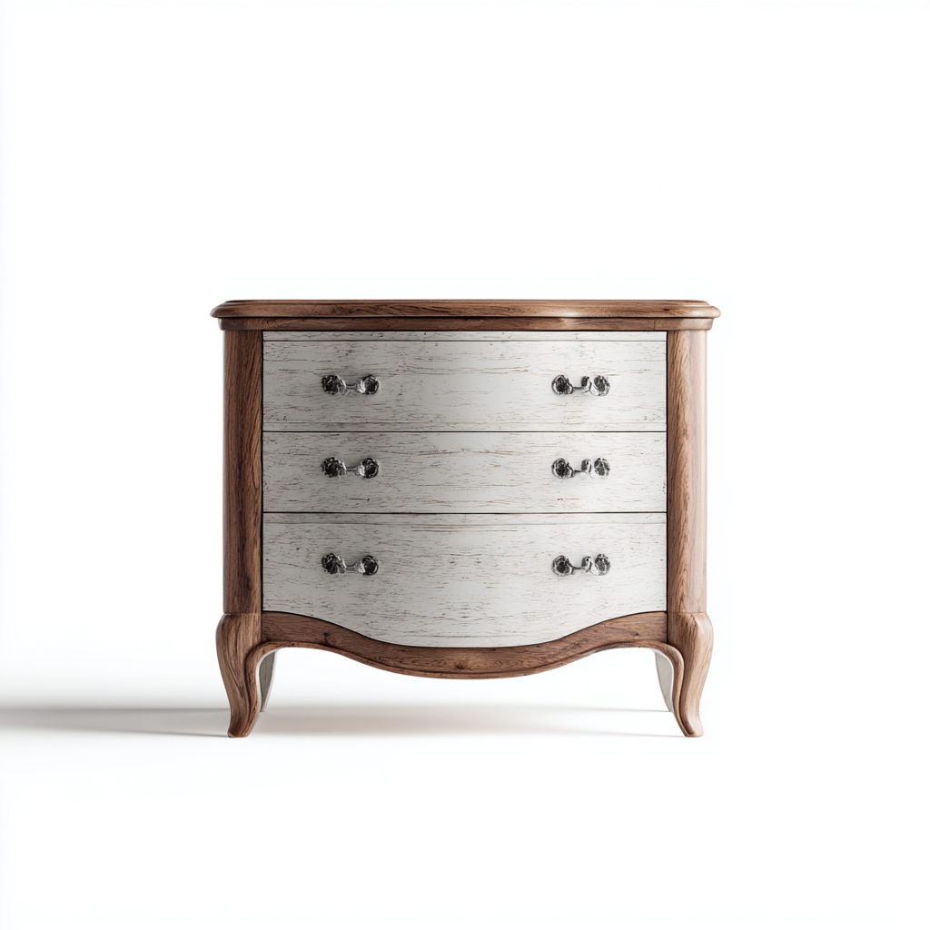 Commode En Bois Avec 3 Tiroirs Style Classique 85X40X80 Cm - Blanc Vieilli-Bois Naturel - Rangement Pour Chambre Ou Salon-Sovoraiodecor