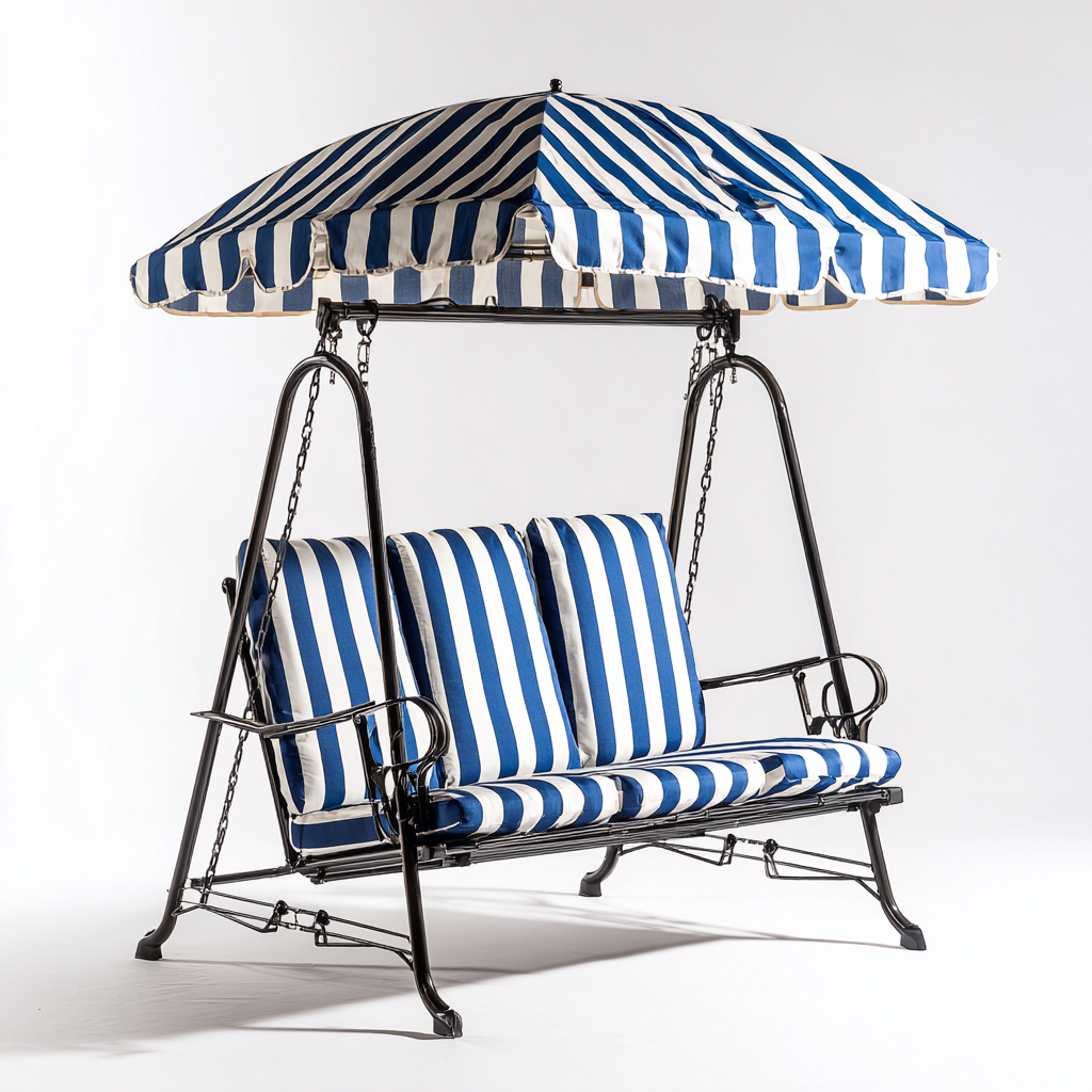 Balancelle De Jardin 160X115X165 Cm - Bleu Et Blanc - Structure En Métal - Style Marin-Sovoraiodecor