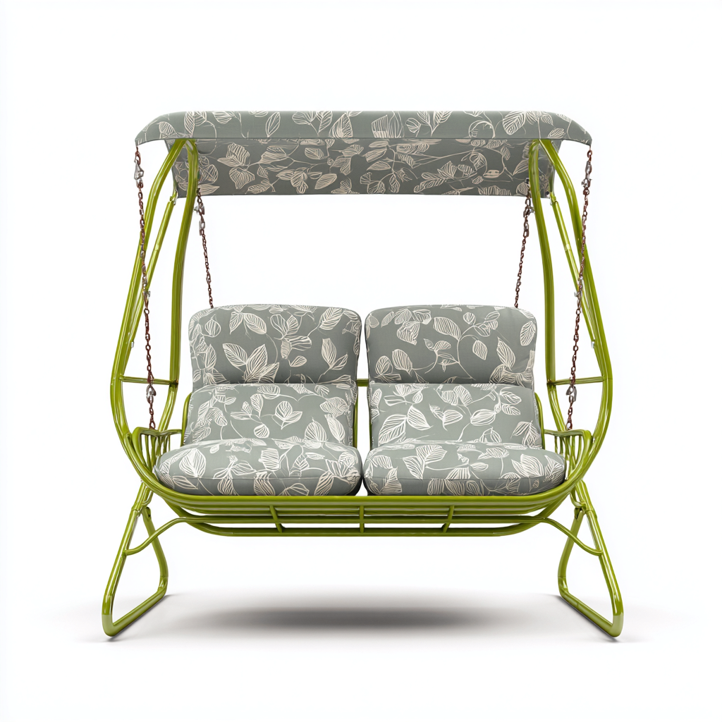 Balancelle De Jardin 120X110X155 Cm - Vert Floral - Structure En Métal - Style Champêtre-Sovoraiodecor