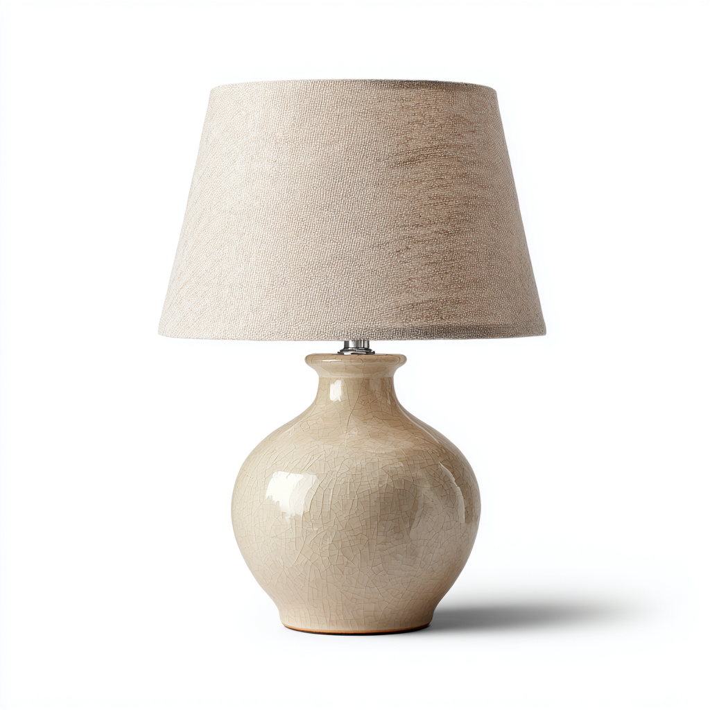 Lampe De Table Intérieure En Céramique Et Abat-Jour En Tissu 28x28x45 Cm - Beige - Éclairage D'Ambiance Style Élégant Contemporain-Sovoraiodecor
