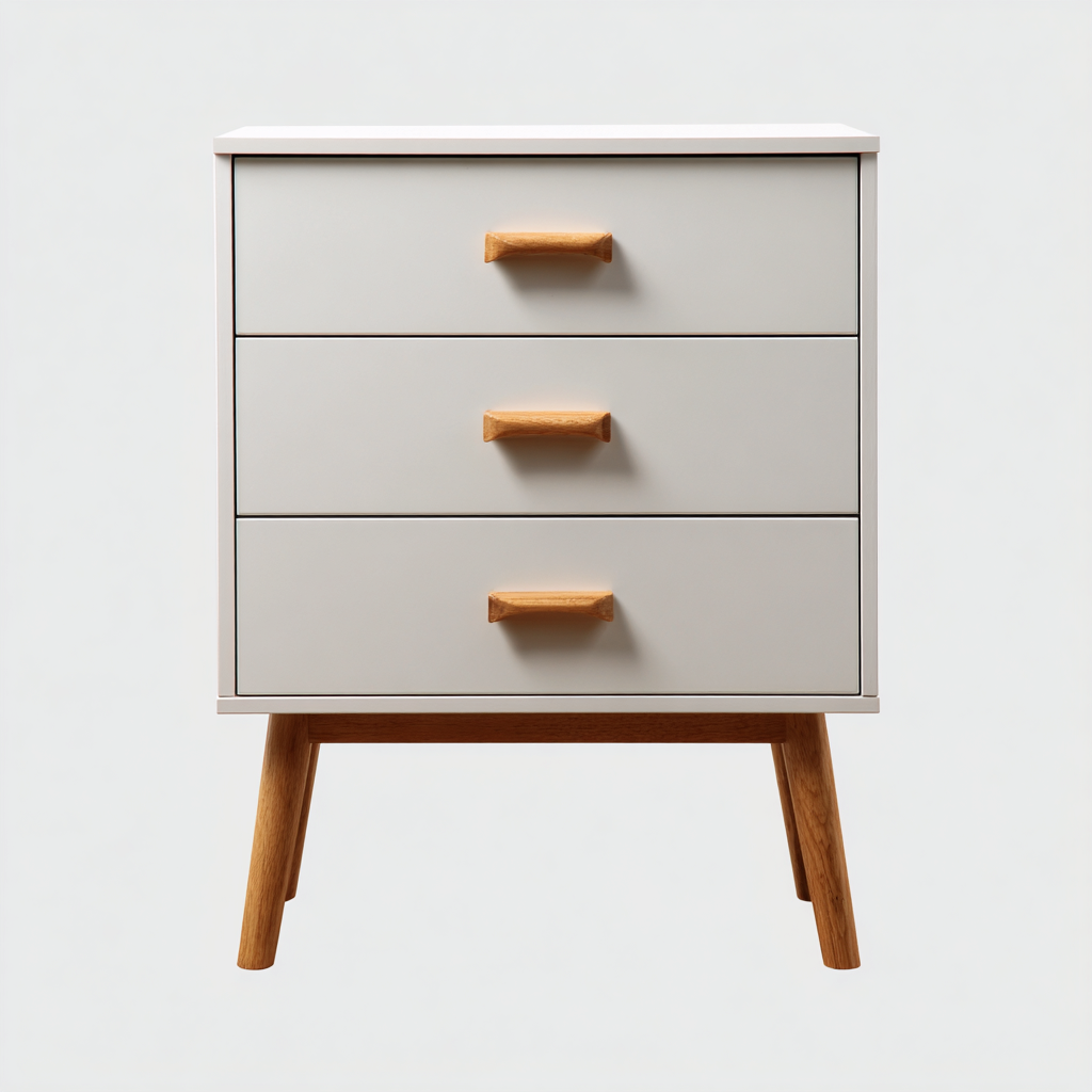 Commode En Panneaux Avec Pieds En Bois 60X40X65 Cm - Blanc Et Bois Naturel - Usage Intérieur - Design Scandinave Épuré-Sovoraiodecor