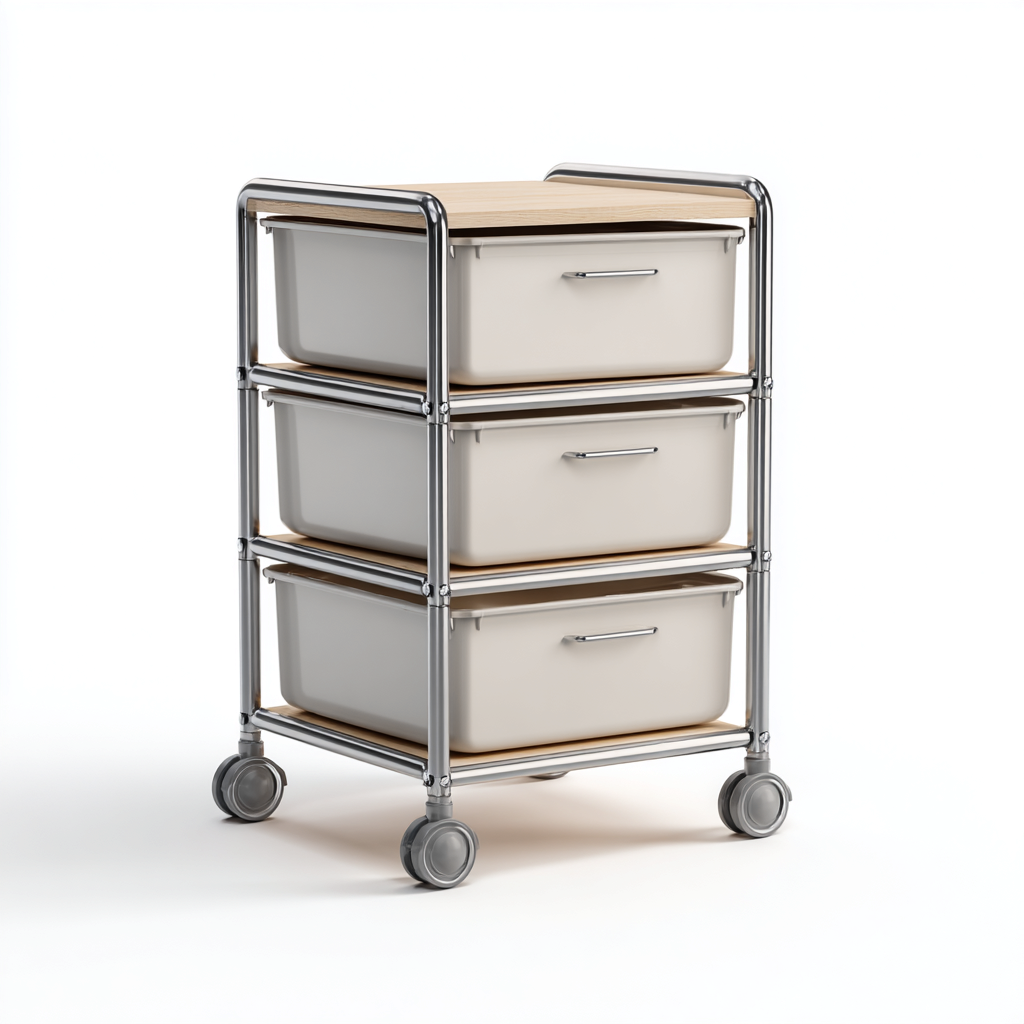 Armoire De Bureau Mobile Avec Structure En Métal Et Tiroirs 42x48x75 Cm - Beige Et Argent - Rangement Professionnel Style Moderne Fonctionnel-Sovoraiodecor