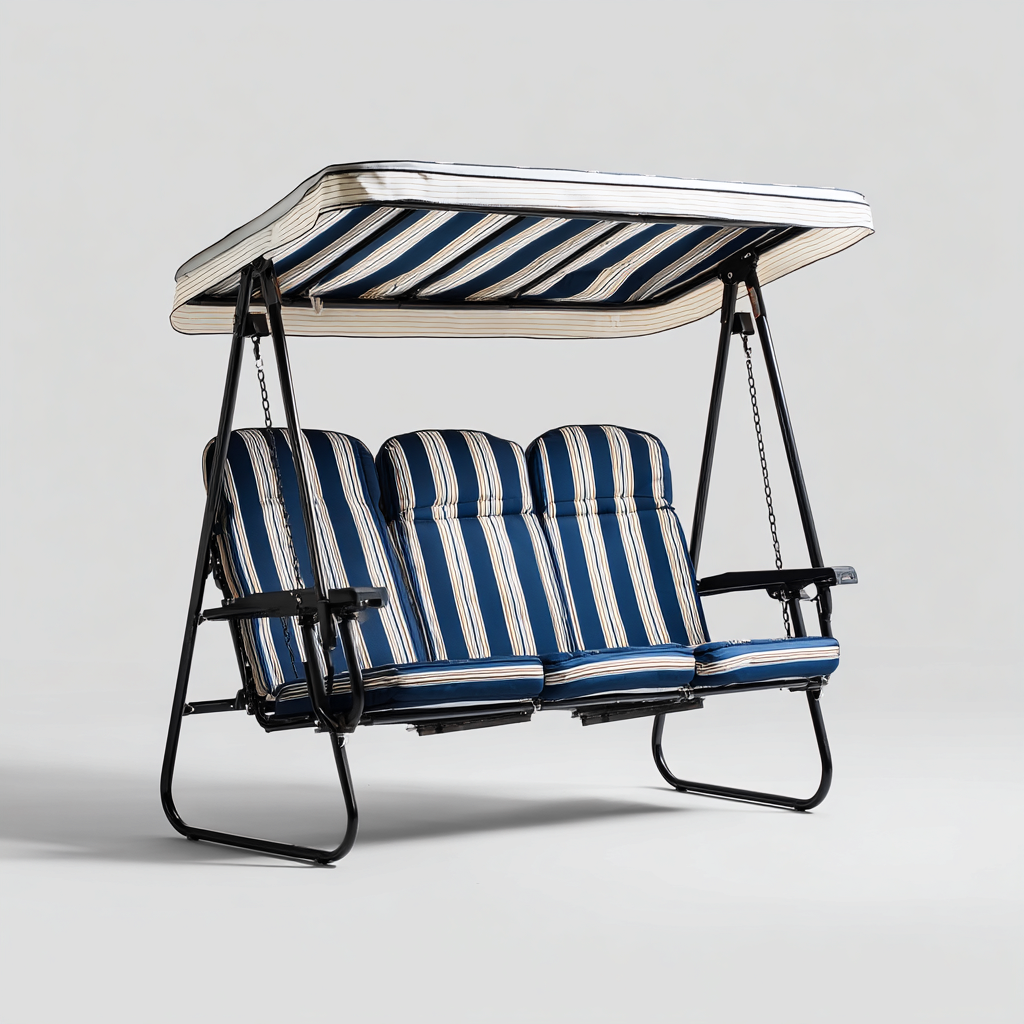 Balancelle De Jardin 180X120X170 Cm - Bleu Et Beige - Structure En Métal - Style Marin-Sovoraiodecor