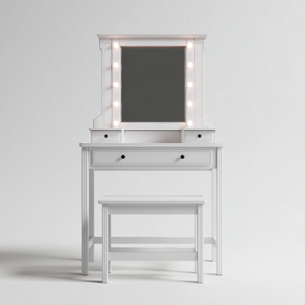 Coiffeuse En Bois Avec Miroir Lumineux 90X45X155 Cm - Blanc - Avec Tiroirs - Design Moderne Pour Chambre-Sovoraiodecor