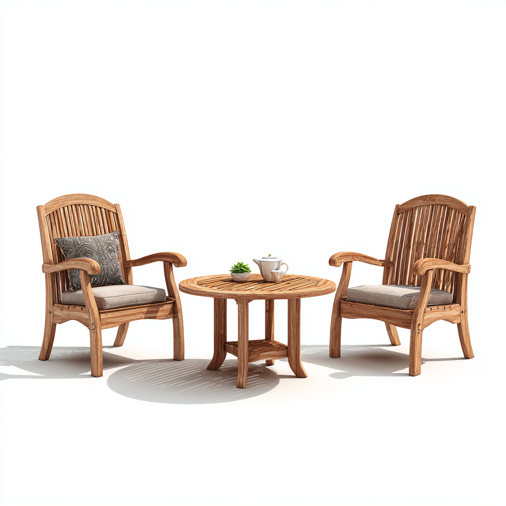 Salon De Jardin Repas En Bois 3 Pièces - Table Ronde Et Fauteuils - Design Classique Pour Extérieur-Sovoraiodecor