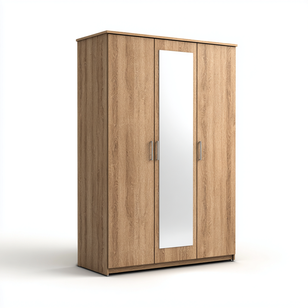 Armoire En Bois 150X60X200 Cm - Chêne Clair - Avec Miroir - Design Moderne-Sovoraiodecor