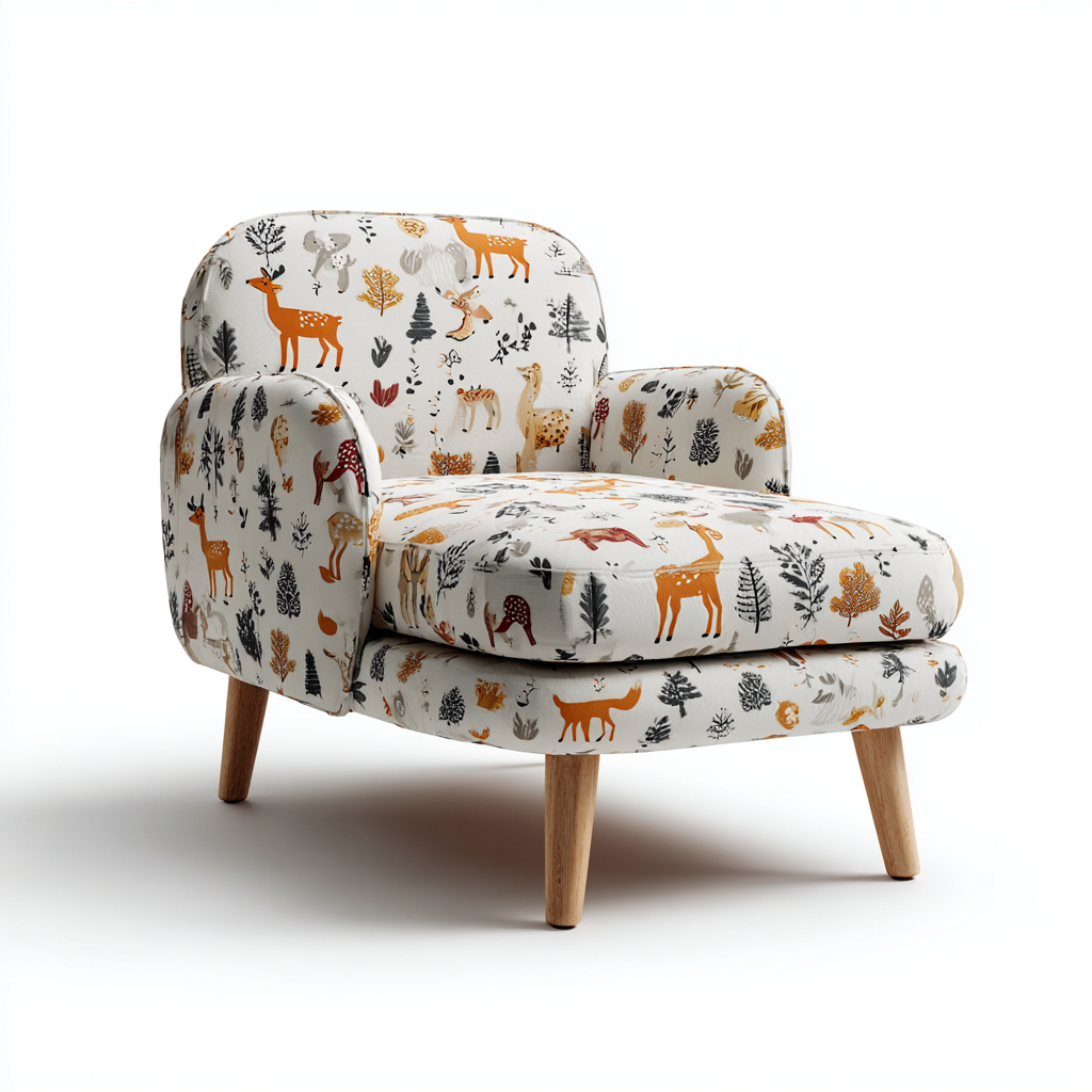 Chaise Longue Rembourrée En Tissu Imprimé Animaux 128X72X78 Cm - Blanc-Multicolore - Usage Salon - Style Champêtre Décoratif-Sovoraiodecor