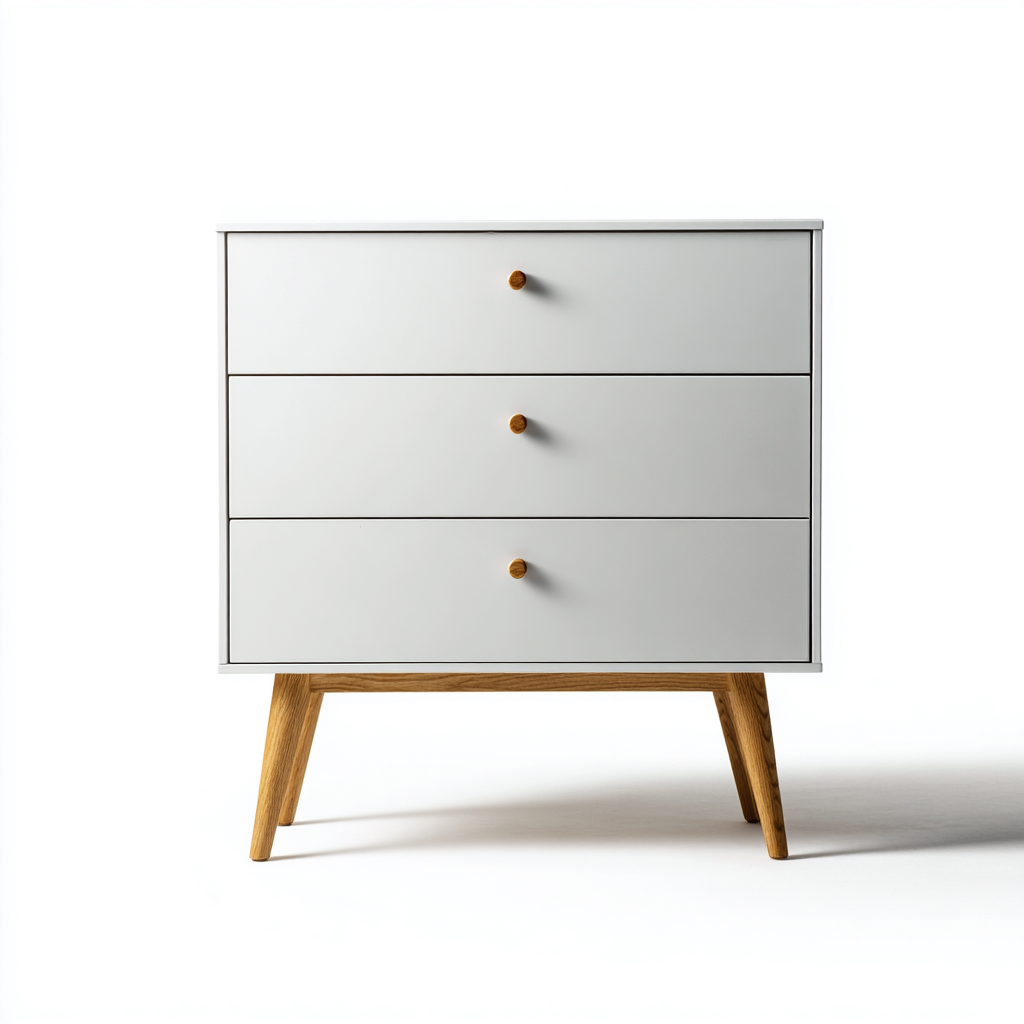 Commode En Panneaux Avec Pieds En Bois 80X40X75 Cm - Blanc Et Bois Naturel - Usage Intérieur - Design Scandinave Épuré-Sovoraiodecor