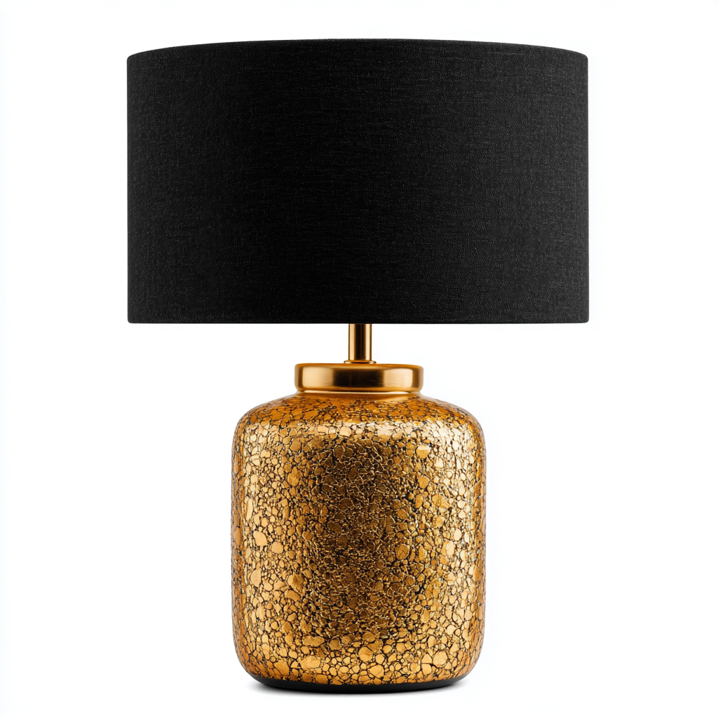 Lampe De Table Intérieure En Céramique Finition Dorée Et Abat-Jour En Tissu 26x26x42 Cm - Doré Et Noir - Éclairage D'Ambiance Style Élégant Contemporain-Sovoraiodecor