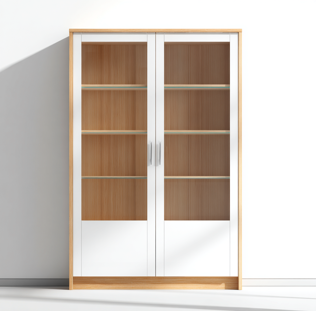 Bibliothèque Vitrée En Panneaux Bois Et Verre 100X40X180 Cm - Blanc-Bois Clair - Rangement Professionnel - Style Moderne-Sovoraiodecor