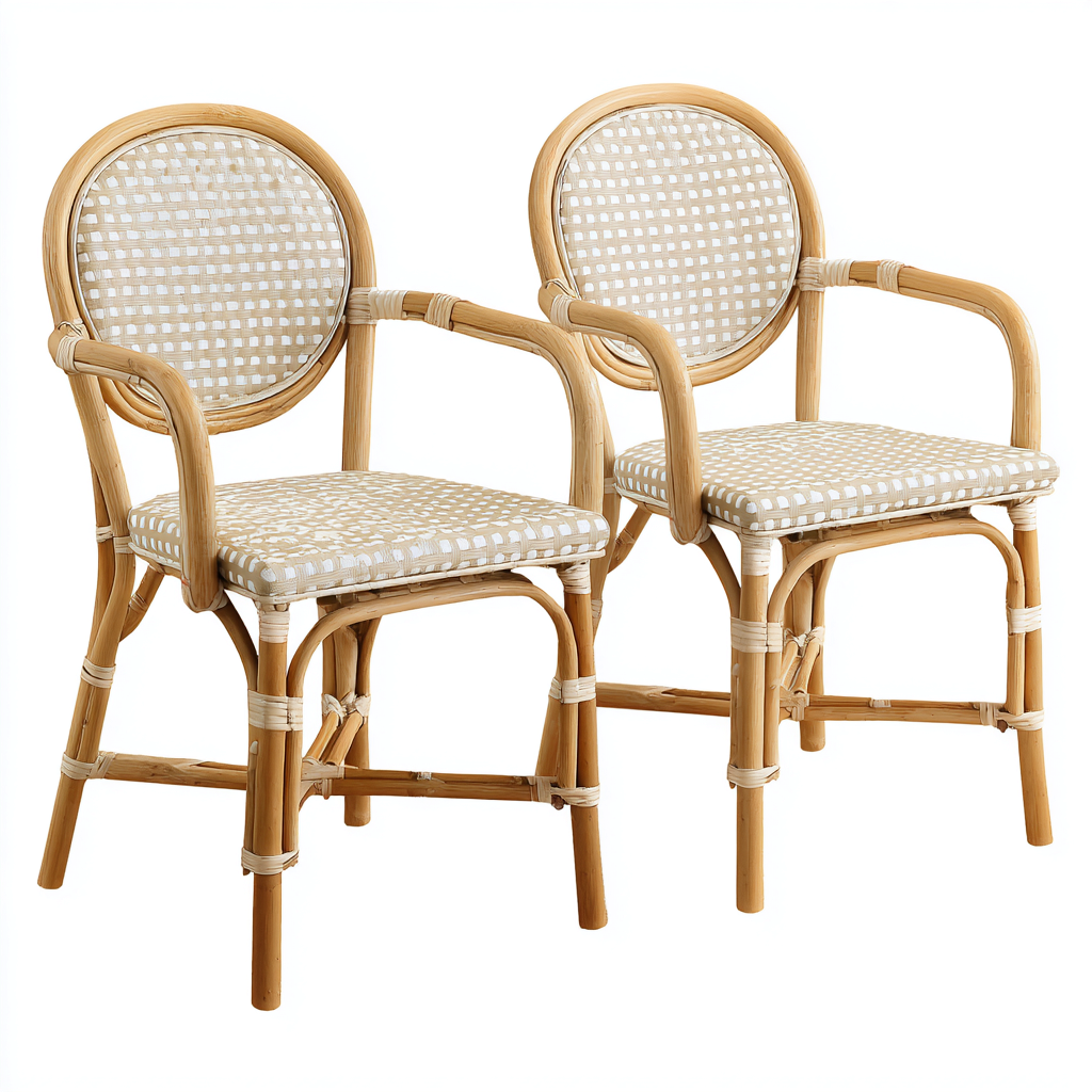 Fauteuil De Jardin En Bambou Tressé 58X60X85 Cm - Beige-Blanc - Design Naturel Pour Extérieur-Sovoraiodecor