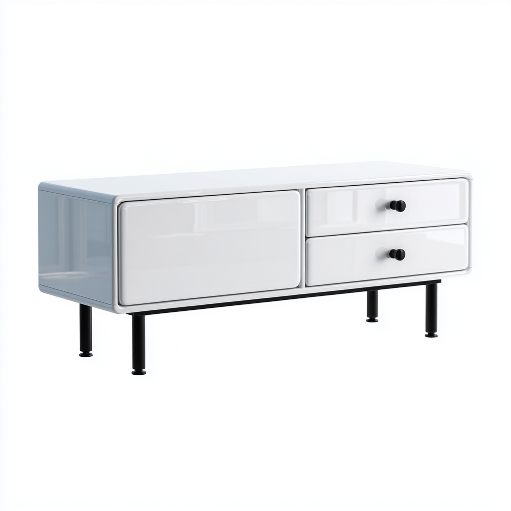 Meuble Tv En Finition Laquée 140X40X50 Cm - Blanc - Style Moderne Avec Tiroirs Et Porte-Sovoraiodecor