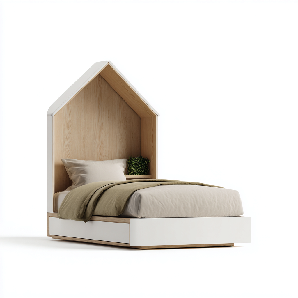 Lit Enfant En Bois En Forme De Maison Avec Rangement 190X90X160 Cm - Blanc-Bois Naturel - Avec Tiroir - Design Ludique Pour Chambre D'Enfant-Sovoraiodecor