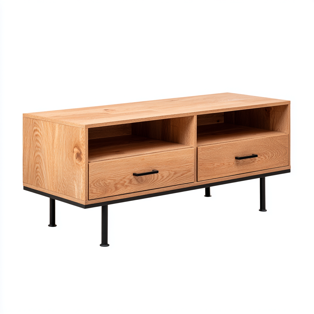 Meuble Tv En Bois Avec Structure Ouverte 140X40X50 Cm - Bois Naturel Et Noir - Usage Intérieur - Design Moderne Fonctionnel-Sovoraiodecor