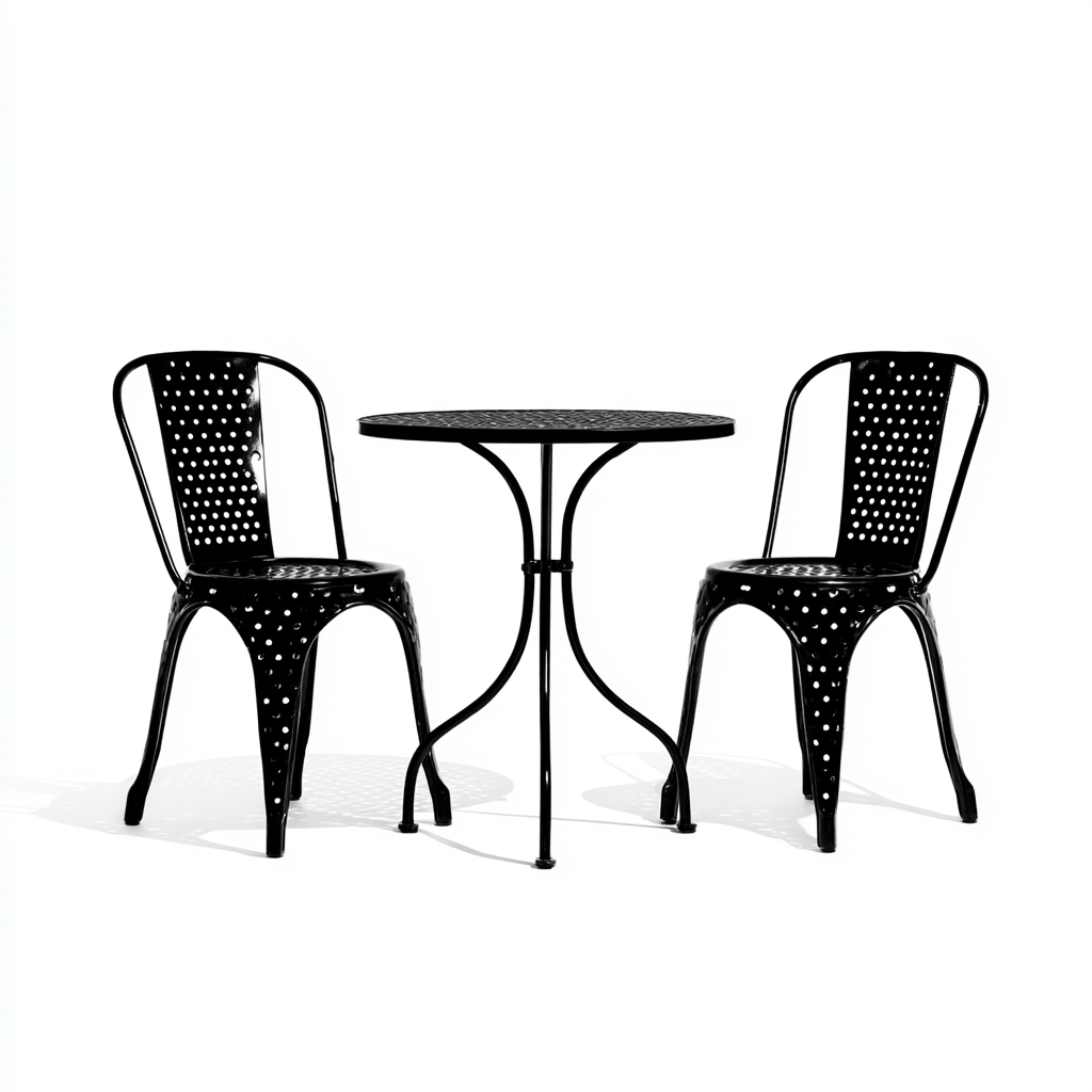 Salon De Jardin Repas En Métal 3 Pièces - Table Ronde Et Chaises - Design Industriel Pour Extérieur-Sovoraiodecor