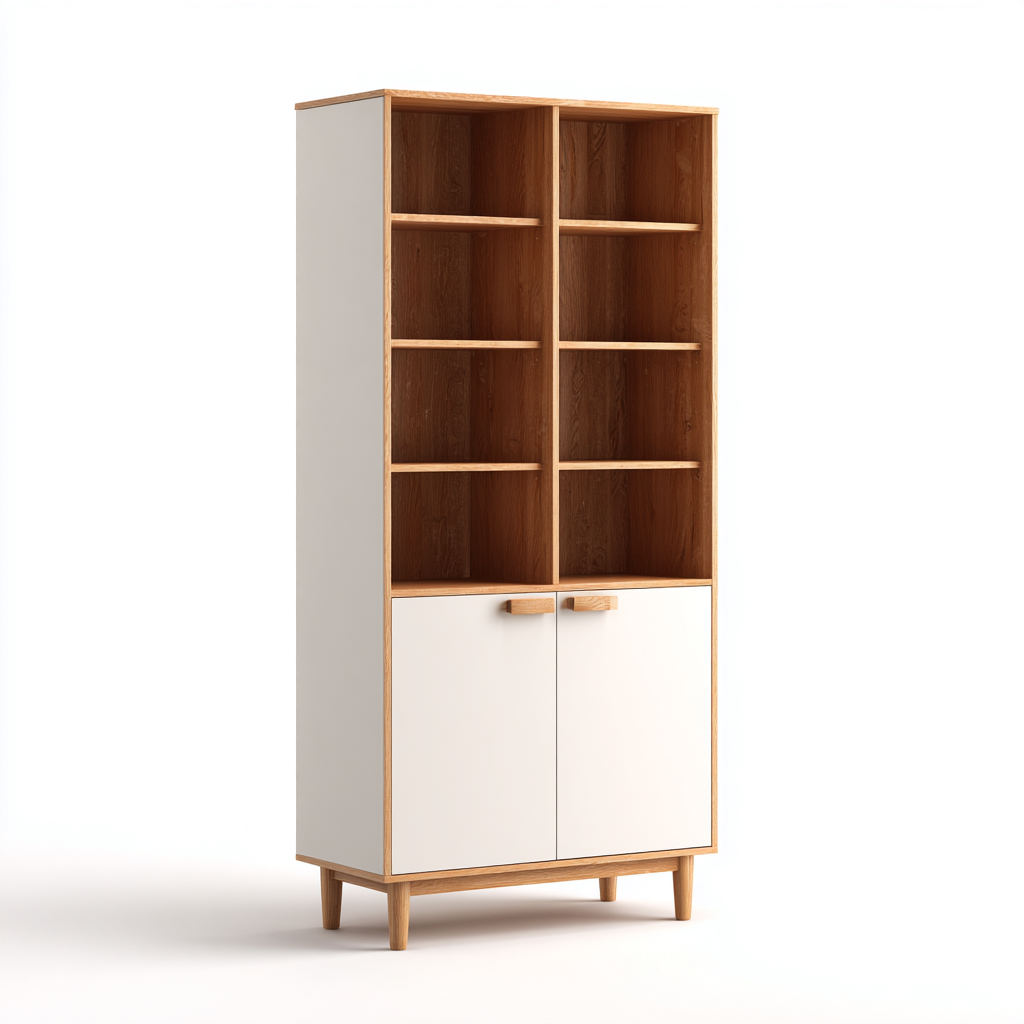 Bibliothèque En Panneaux Bois Avec Portes 90X40X180 Cm - Blanc-Bois Clair - Rangement Professionnel - Style Moderne-Sovoraiodecor