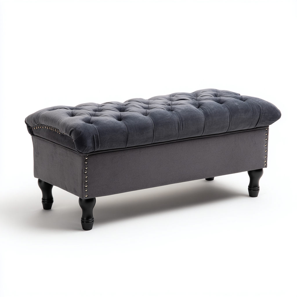 Banc De Lit Rembourré En Tissu 120X40X45 Cm - Gris-Noir - Assise Capitonnée - Design Classique-Sovoraiodecor