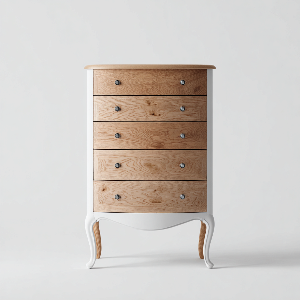 Commode En Bois Et Panneaux Avec Pieds Galbés 70X40X110 Cm - Blanc Et Bois Naturel - Usage Intérieur - Design Classique Contemporain-Sovoraiodecor