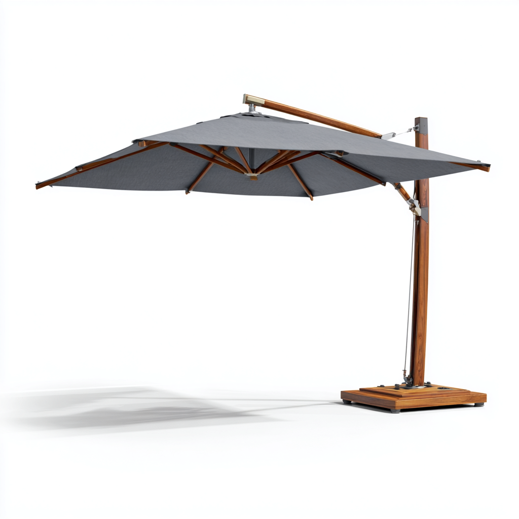 Parasol De Jardin Déporté En Tissu Et Bois 300X300X260 Cm - Gris - Design Contemporain Pour Extérieur-Sovoraiodecor