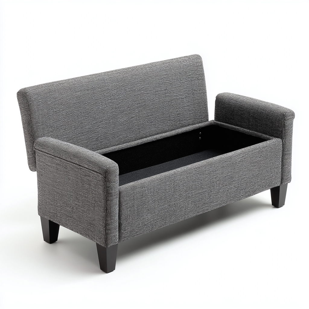 Banc De Lit Rembourré En Tissu Avec Rangement 120X40X45 Cm - Gris-Noir - Avec Accoudoirs - Design Moderne-Sovoraiodecor