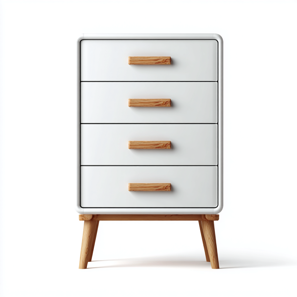 Commode En Panneaux Avec Poignées En Bois 60X40X80 Cm - Blanc Et Bois Naturel - Usage Intérieur - Design Scandinave Épuré-Sovoraiodecor
