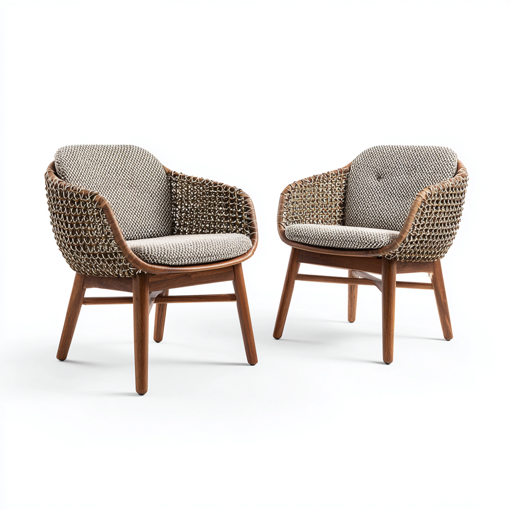 Fauteuil De Jardin En Tissu Tressé Et Bois 60X64X78 Cm - Beige Et Bois - Design Contemporain Pour Extérieur-Sovoraiodecor