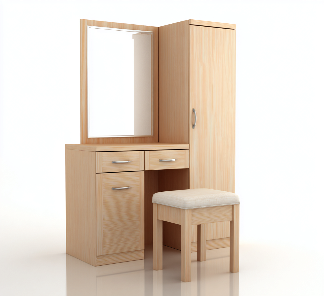 Coiffeuse En Bois Avec Miroir 80X45X170 Cm - Bois Clair - Avec Tiroirs Et Armoire - Design Moderne-Sovoraiodecor