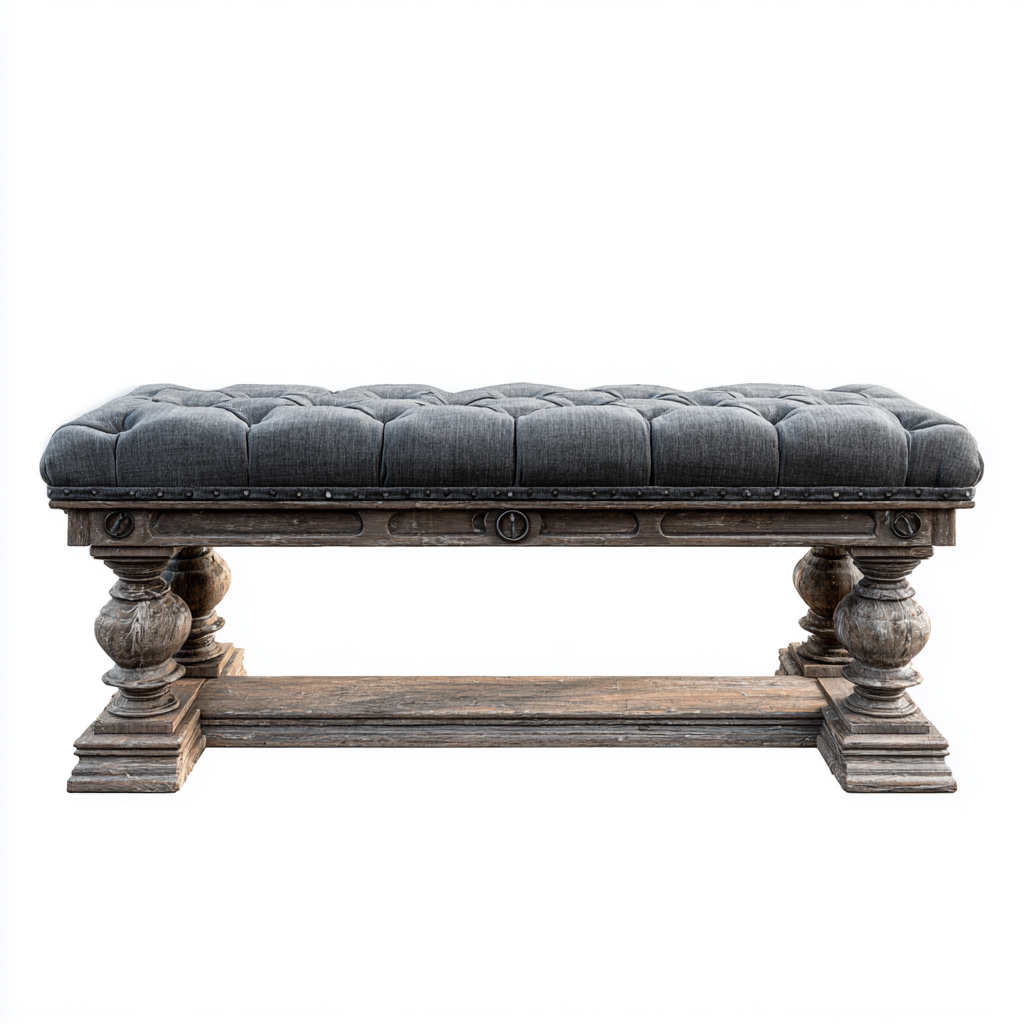 Banc De Lit Rembourré En Tissu Et Bois 120X40X45 Cm - Gris-Bois Foncé - Assise Capitonnée - Design Classique-Sovoraiodecor