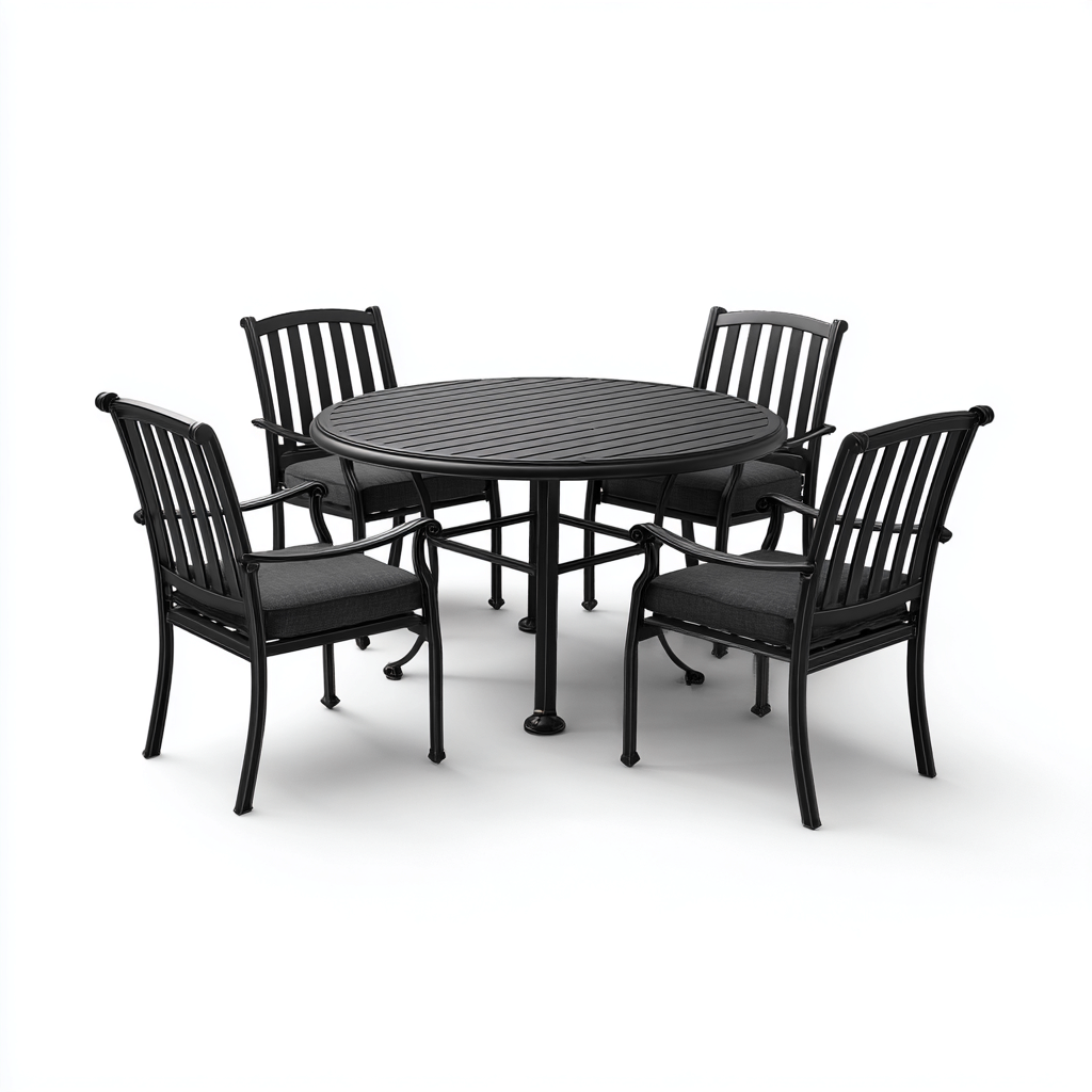 Salon De Jardin Repas En Métal 5 Pièces Table Ronde Et Chaises 120X120X74 Cm - Noir - Ensemble Repas Extérieur-Sovoraiodecor