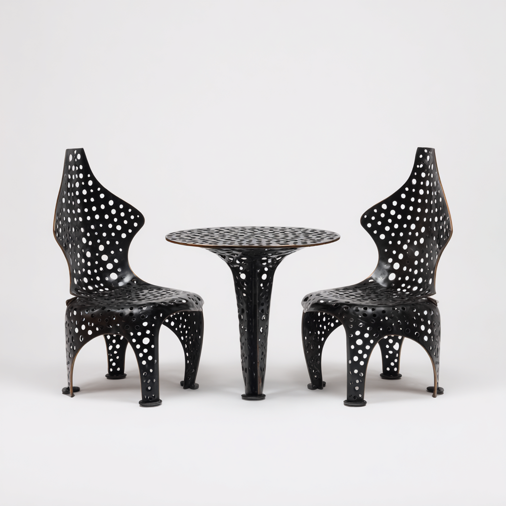 Salon De Jardin Repas En Métal 3 Pièces Table Ronde Et Chaises Ajourées 60X60X72 Cm - Noir - Ensemble Repas Extérieur-Sovoraiodecor
