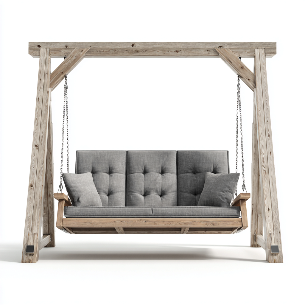 Balancelle De Jardin 3 Places En Bois Avec Structure Robuste 220X130X190 Cm - Bois Naturel-Gris - Design Détente Extérieur-Sovoraiodecor