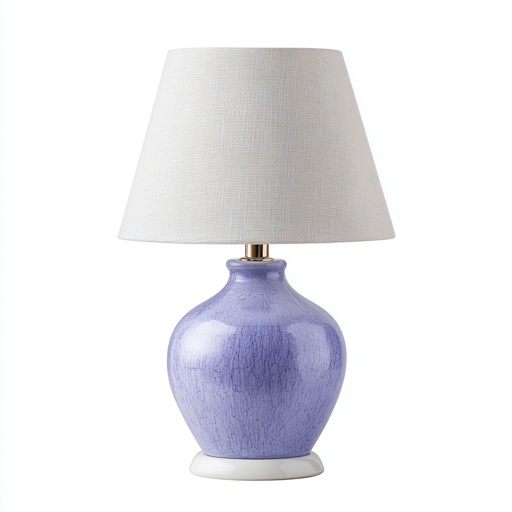 Lampe De Table Intérieure En Céramique Violette Et Abat-Jour En Tissu 28x28x46 Cm - Violet Et Blanc - Éclairage D'Ambiance Style Élégant Contemporain-Sovoraiodecor